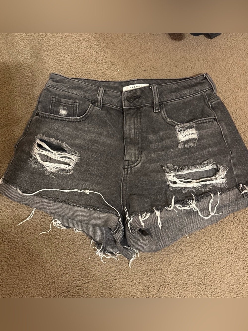 PacSun Women's Distressed Denim Cutoff Shorts — Charcoal Gray